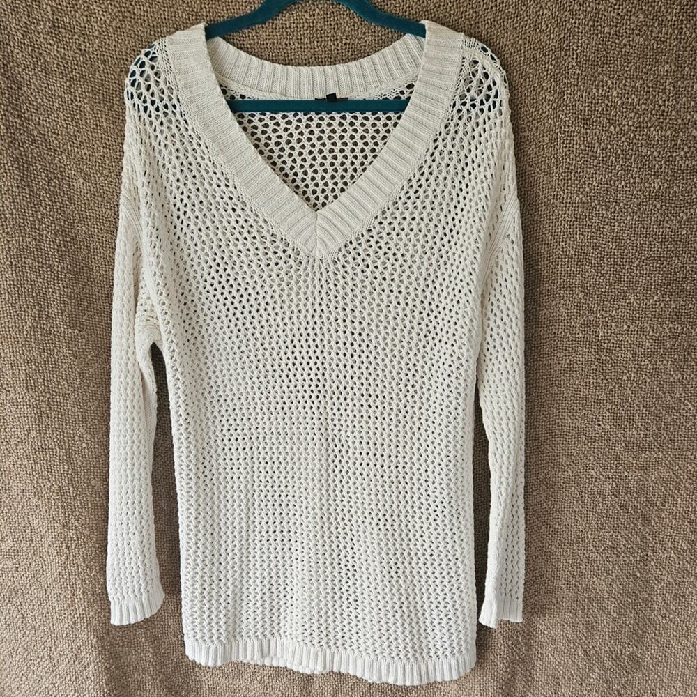 Talbots Plus Size 0X White Open Knit Sweater Cotton Blend Crochet Pullover